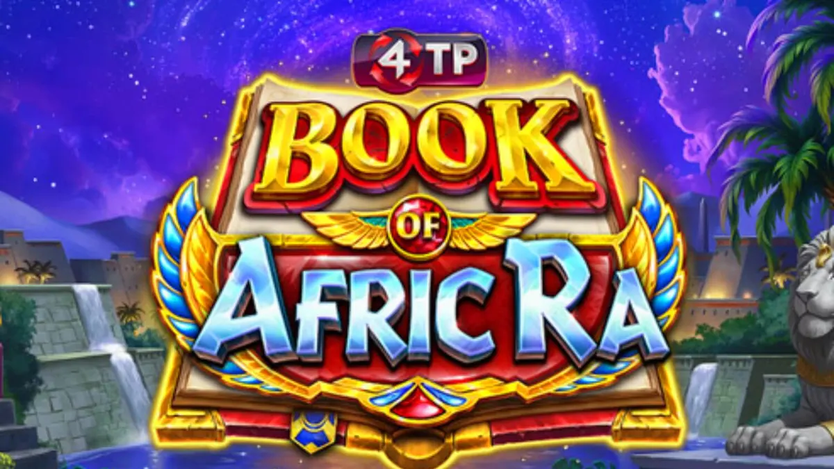 Tampilan visual slot 4TP Book of AfricRa dengan tema hewan Mesir Kuno